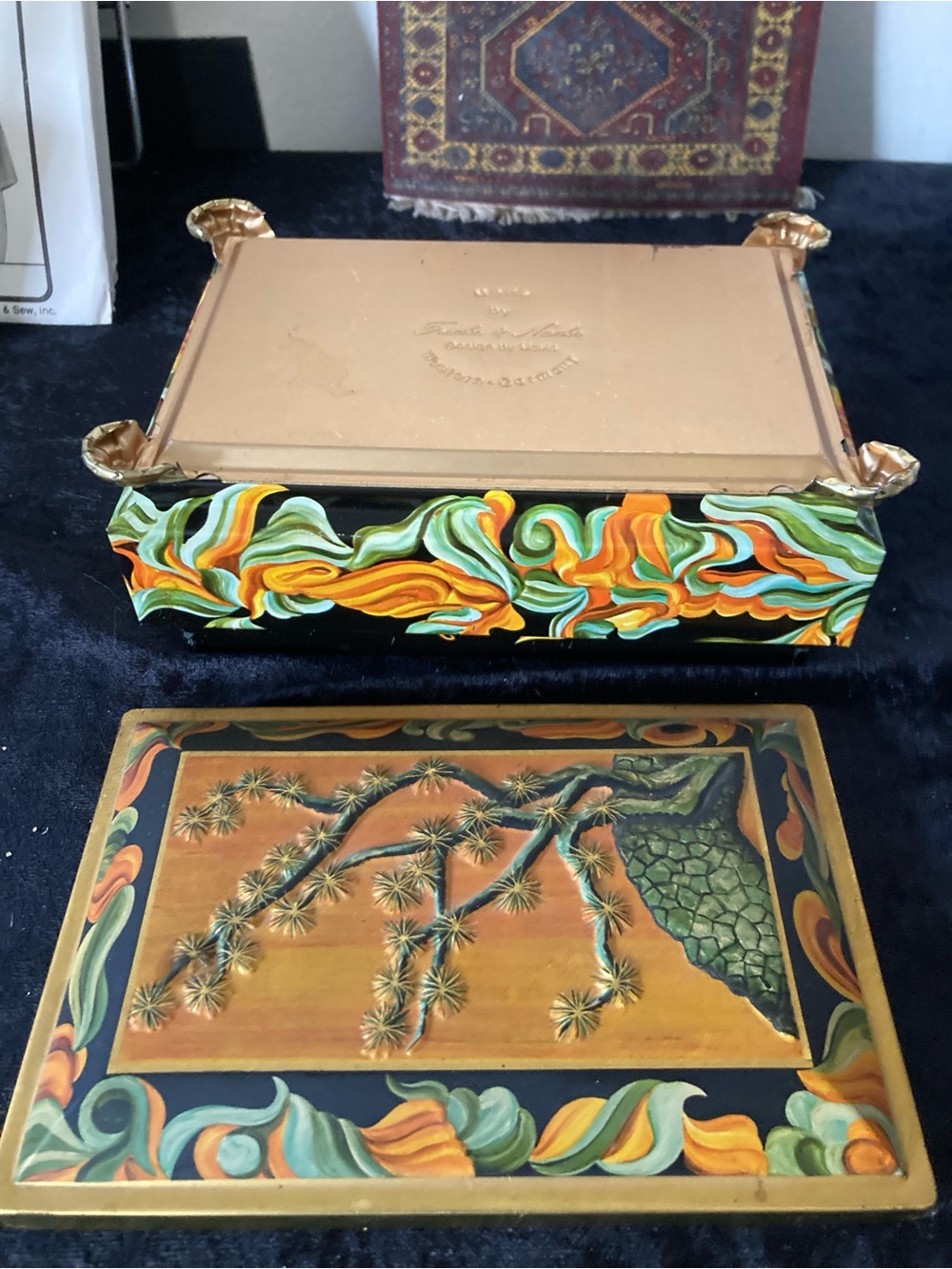 Western Germany Fricke & Nacke Hand-Painted Mavis Tin Home Art Trinket Box MCM - Picture 5 of 9